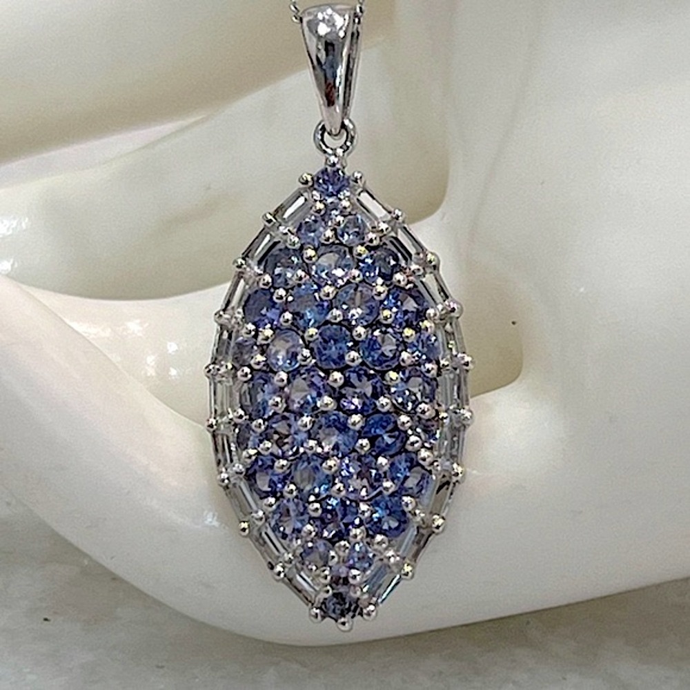 Tanzanite White Topaz Sterling Silver Cluster Pendant Necklace